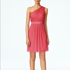 Adrianna Papell One-shoulder dress in French Coral